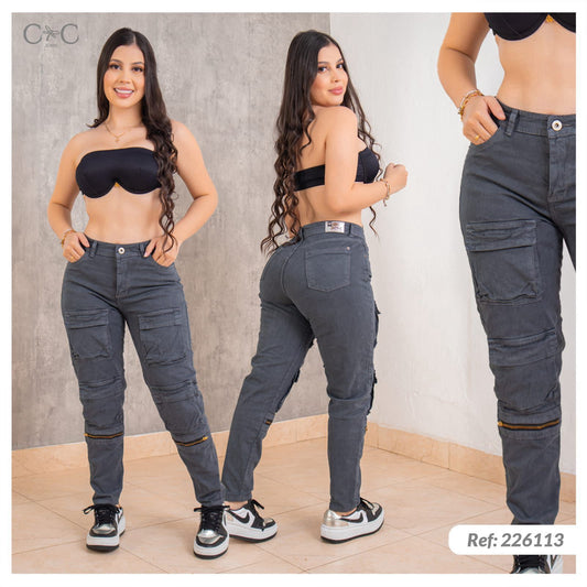 Gray Butt Lifting Cargo Jeans | 100% Authentic Colombian Denim